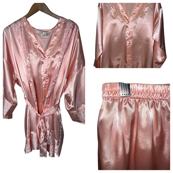 Vintage Victoria's Secret Pajamas Robe Womens Medium Lot Satin Gold Label Peach